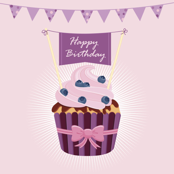 生日快乐，浆果纸杯蛋糕。图片下载