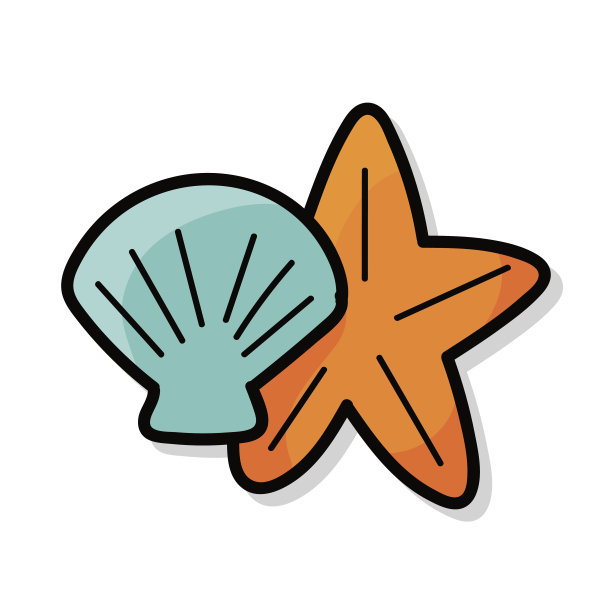 贝壳和海星颜色的涂鸦图片下载