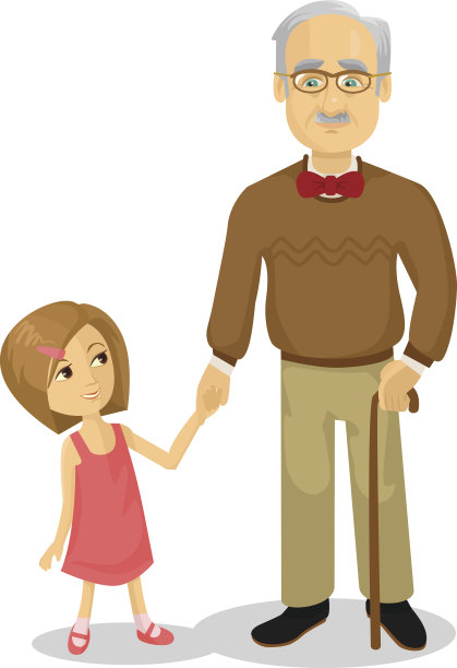 祖父和孙子。矢量平面卡通插图图片下载