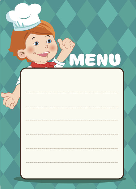 卡通快乐厨师男孩与厨房配件。图片下载