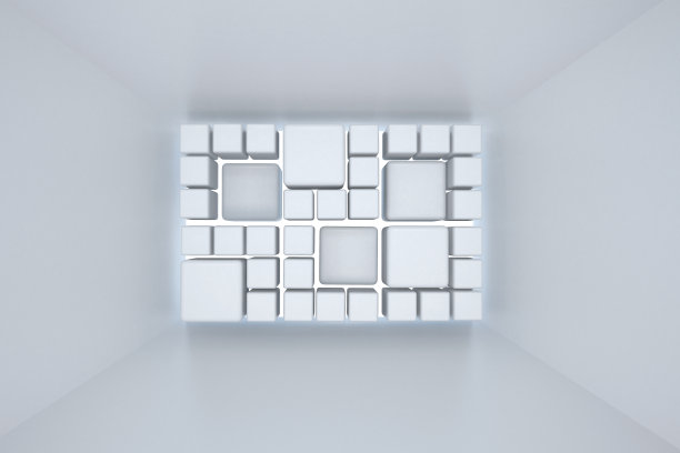 白色的内部和立方体墙的透视。图片下载