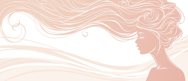 美丽的剪影的长发女人在粉红色的背景。图片下载