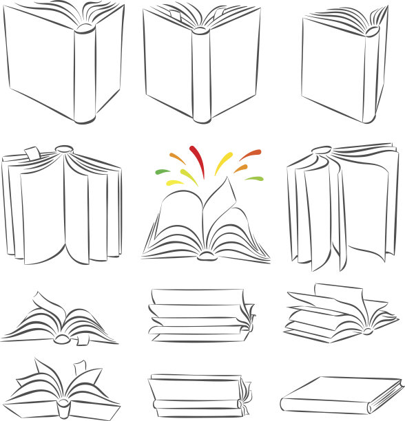 用不同的姿势打开书。书法墨水的风格。图片下载