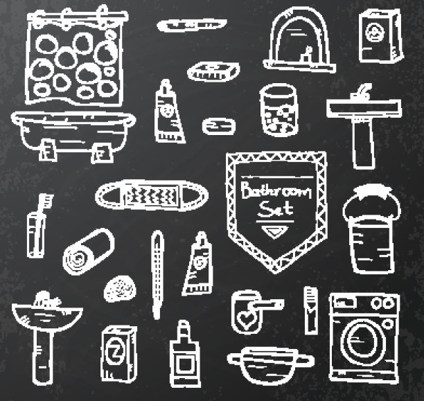 一套黑色黑板上的浴室设备图片下载
