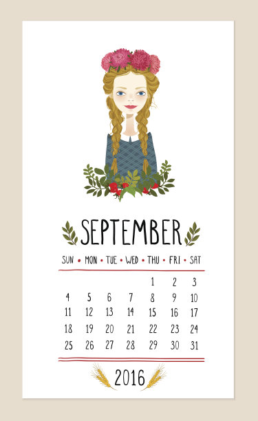 2016年日历与可爱的季节女孩。矢量图图片下载