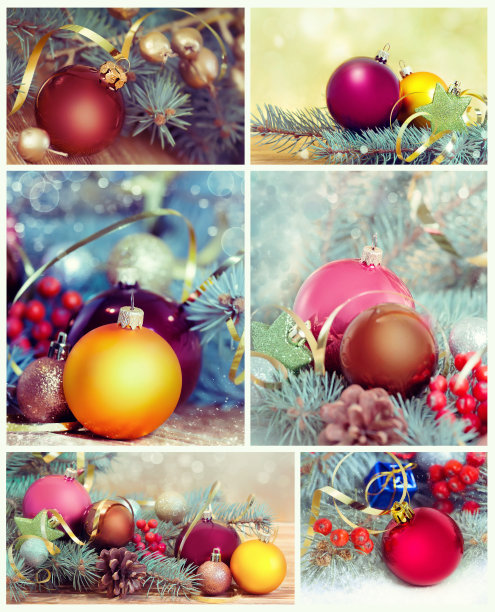 圣诞装饰品拼贴。新年装饰品套装。图片下载