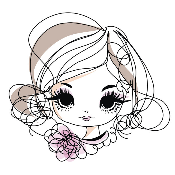 涂鸦女孩卡通插图与鲜花配件图片下载