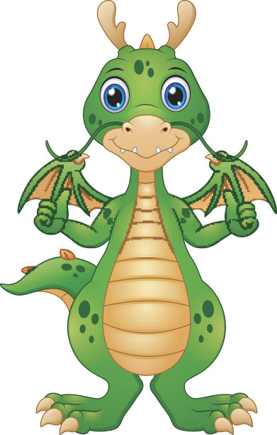 可爱的卡通绿龙竖起大拇指图片下载