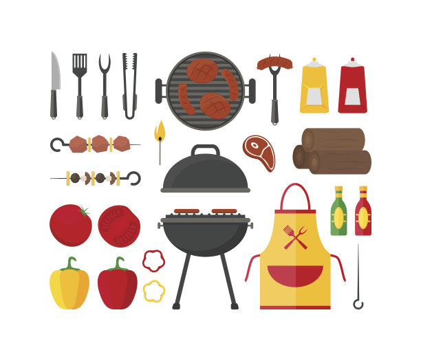 烧烤和烧烤套装。向量图片下载