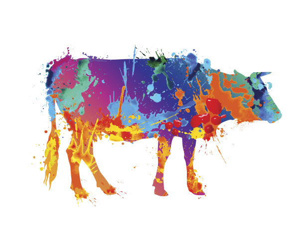 牛的剪影飞溅油漆图片下载