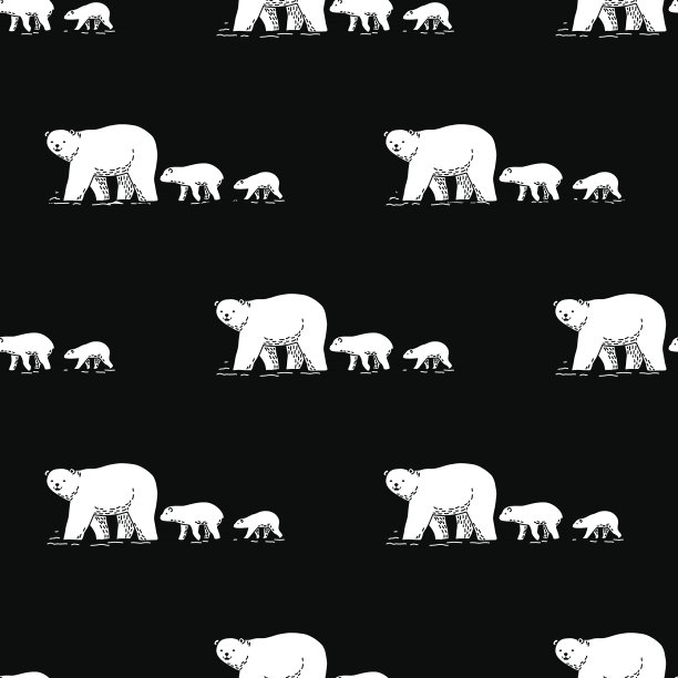 行走的北极熊矢量无缝模式黑色图片下载