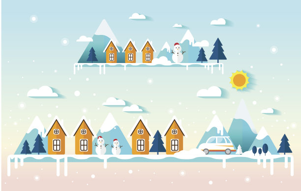 冬天的时间。雪山，森林地区的乡村酒店图片下载