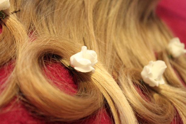 头发上绕着白玫瑰图片下载