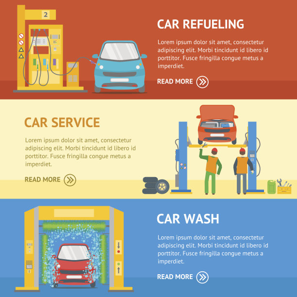 汽车服务汽车横幅平面设计风格。向量图片下载