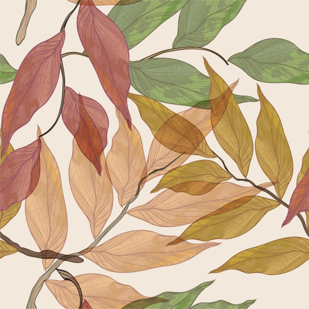 无缝矢量背景与水彩树叶图片下载