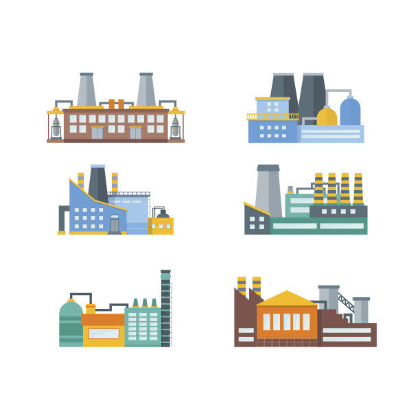 工厂平面集。向量图片下载