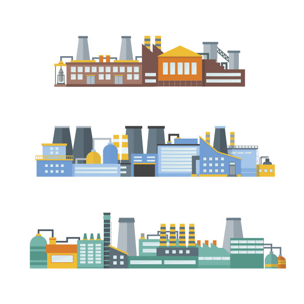 工厂平面集。向量图片下载