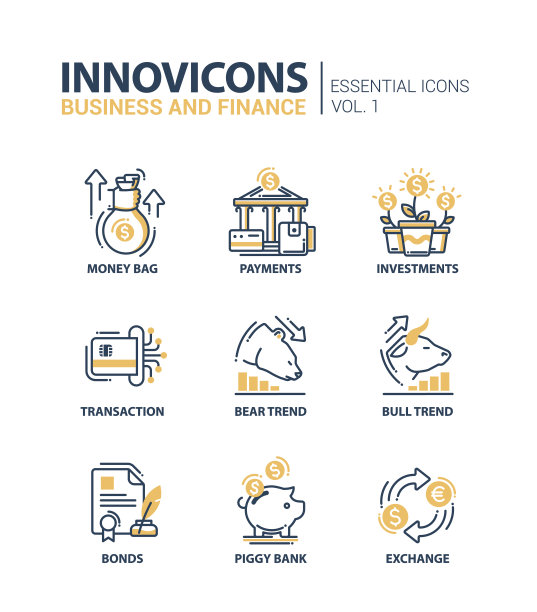 一套现代办公室细线平面设计图标、象形图图片下载