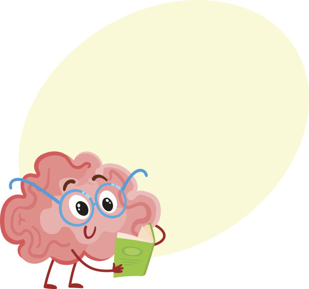戴着圆眼镜的有趣微笑的大脑在读一本书素材图片