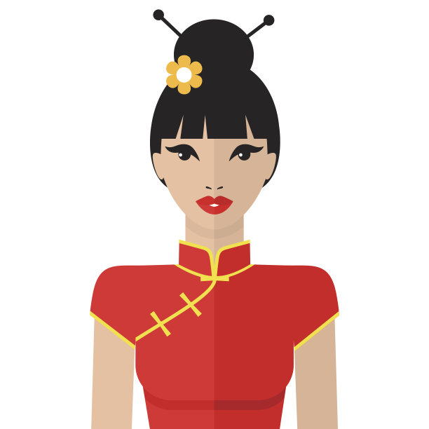 美丽的中国女人矢量插图。图片下载