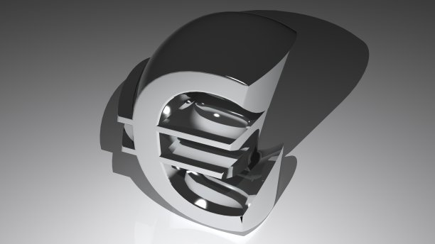 抛光镀铬金属中的欧元符号图片下载