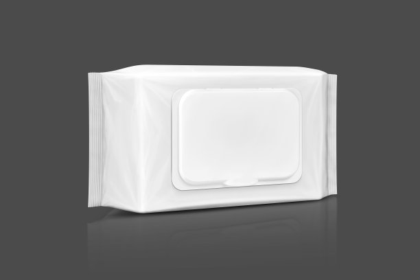 空白包装纸湿抹布袋孤立上灰色图片下载