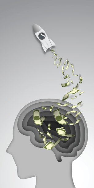 纸艺术风格与大脑，金钱和火箭图片下载