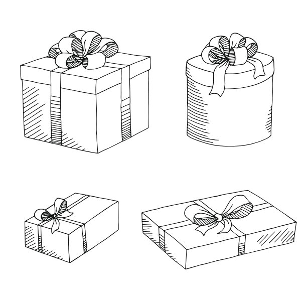 呈现盒图形集黑白孤立草图插图向量图片下载