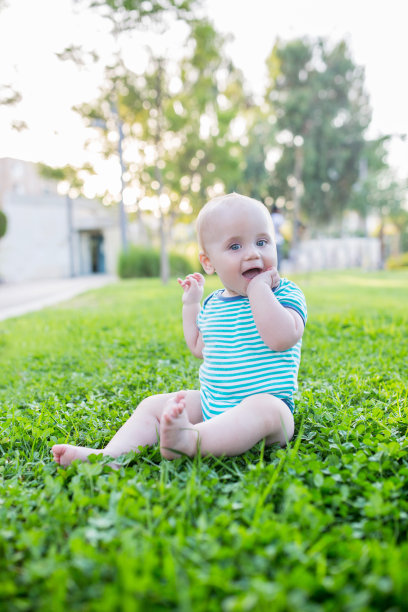 可爱的小男孩在春日的草地上。图片下载