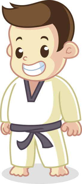 儿童穿着空手道服装卡通矢量插图图片下载