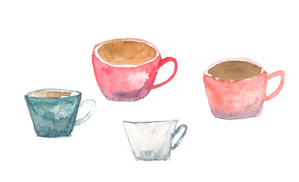 咖啡杯，水彩画图片下载