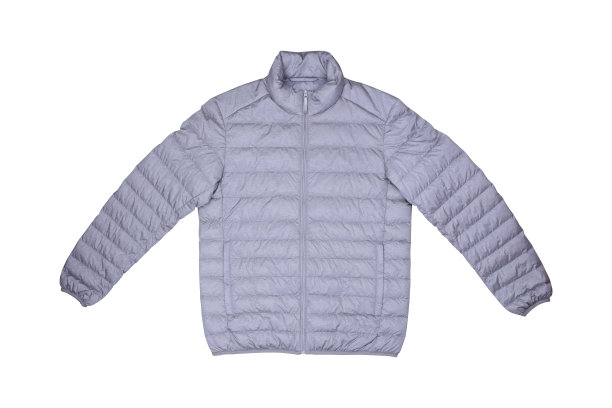 孤立的正面视图灰色羽绒服上的木制背景图片下载