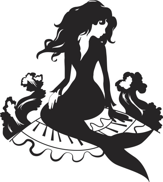 美人鱼的剪影坐在石头上图片下载