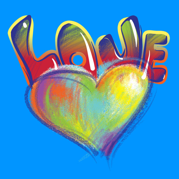 用彩色粉笔画的心和爱图片下载