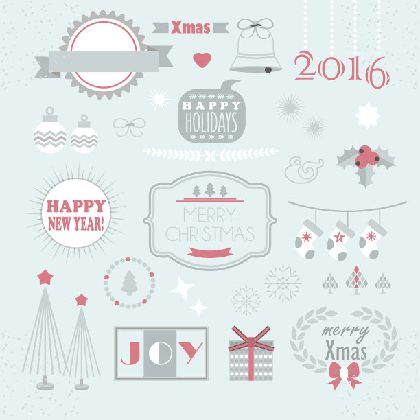 圣诞和新年的设计元素设置在蓝色的背景图片下载