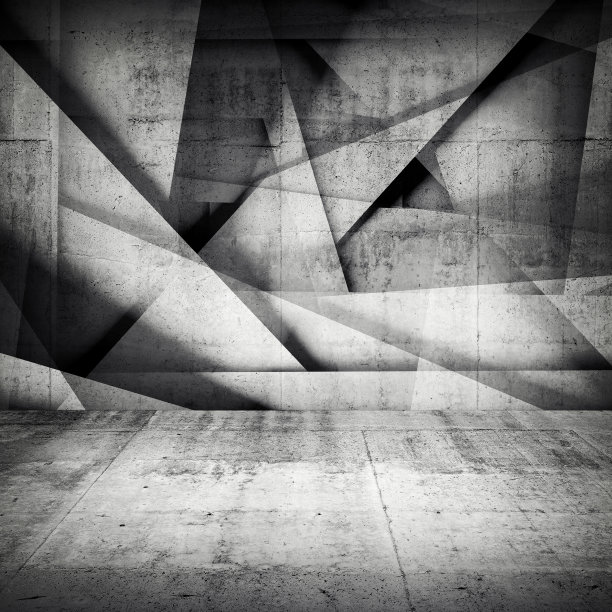 混凝土墙面上杂乱的多边形浮雕图案图片下载