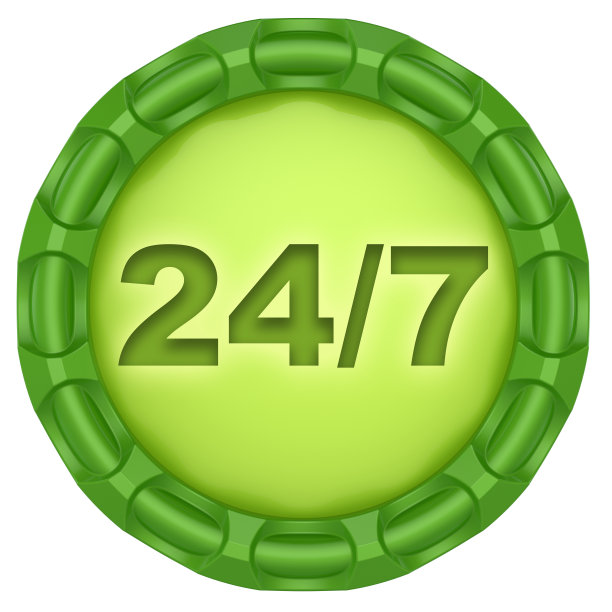 24/7。抽象的绿色标签。图片下载