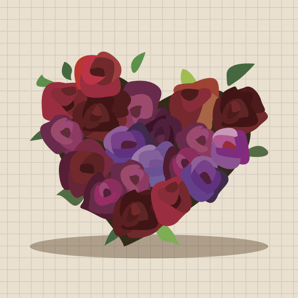 情人节主题心形花朵元素向量图片下载