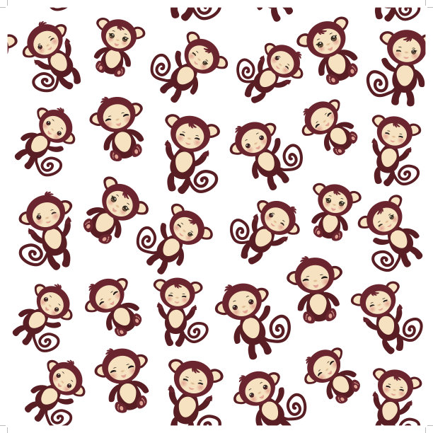 无缝图案有趣的棕色猴子男孩女孩在白色的背景。图片下载