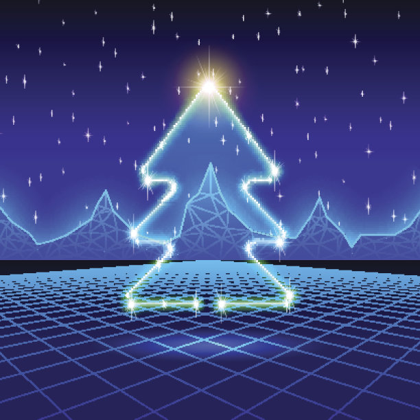 80年代霓虹树的圣诞卡片图片下载