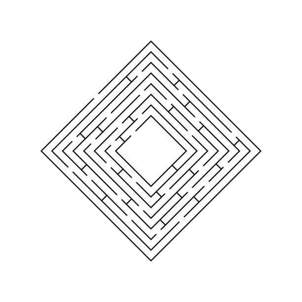 圆形迷宫，形成一个正方形的黑白角图片下载