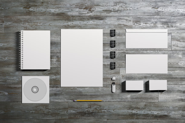 木质背景上的3d企业标识元素图片下载