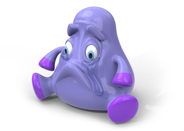 悲伤，孤独，可爱的日本卡哇伊风格的人物3D插图图片下载