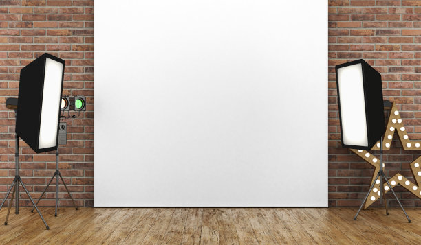 照片工作室与白色背景的砖墙图片下载