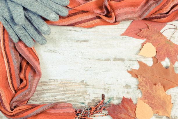 羊毛衣服和秋叶与文本复制空间图片下载