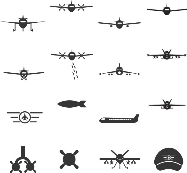 飞机图标，Figther Plnae喷气机，矢量插图图标设置图片下载
