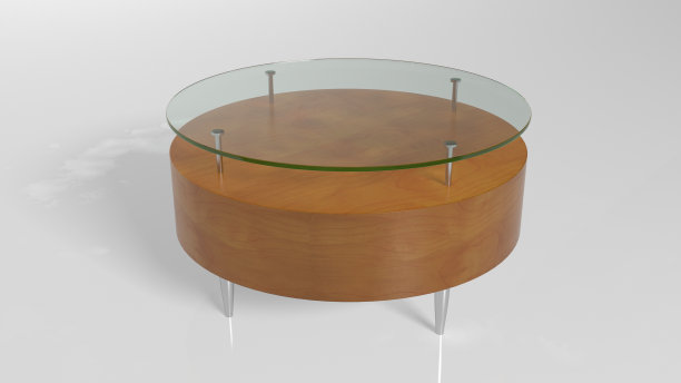 圆桌，一件玻璃和木材制成的家具图片下载