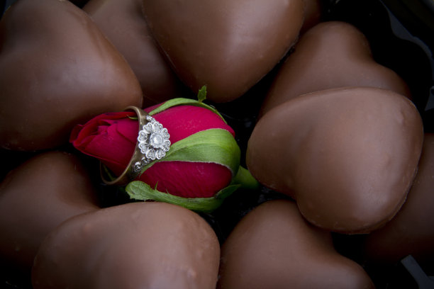 玫瑰戒指，巧克力环绕图片下载