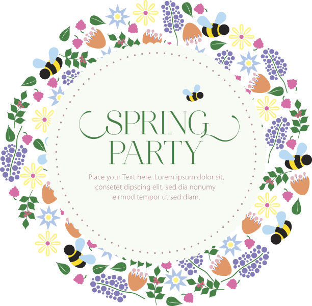 带有蜜蜂和春天元素的请帖图片下载