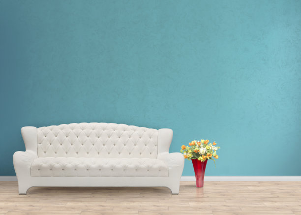 绿松石墙与白色豪华沙发图片下载